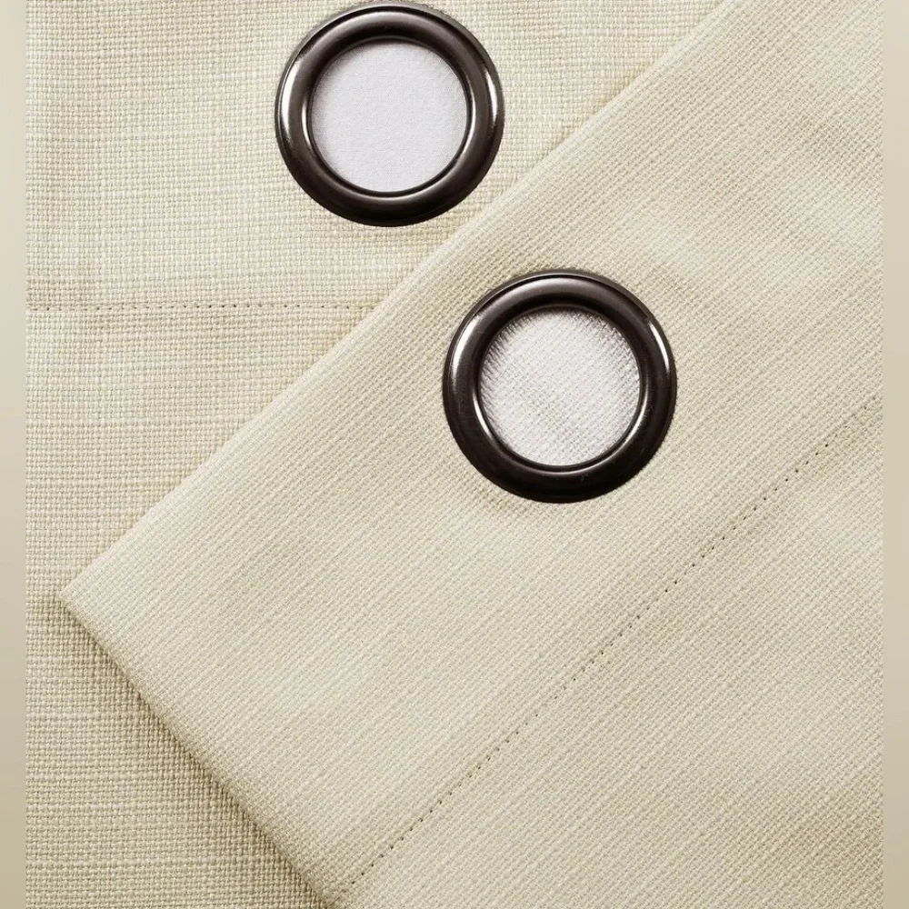 Porch & Den Limpus Faux Linen Grommet Top Blackout Curtain Panel Pair 52x84